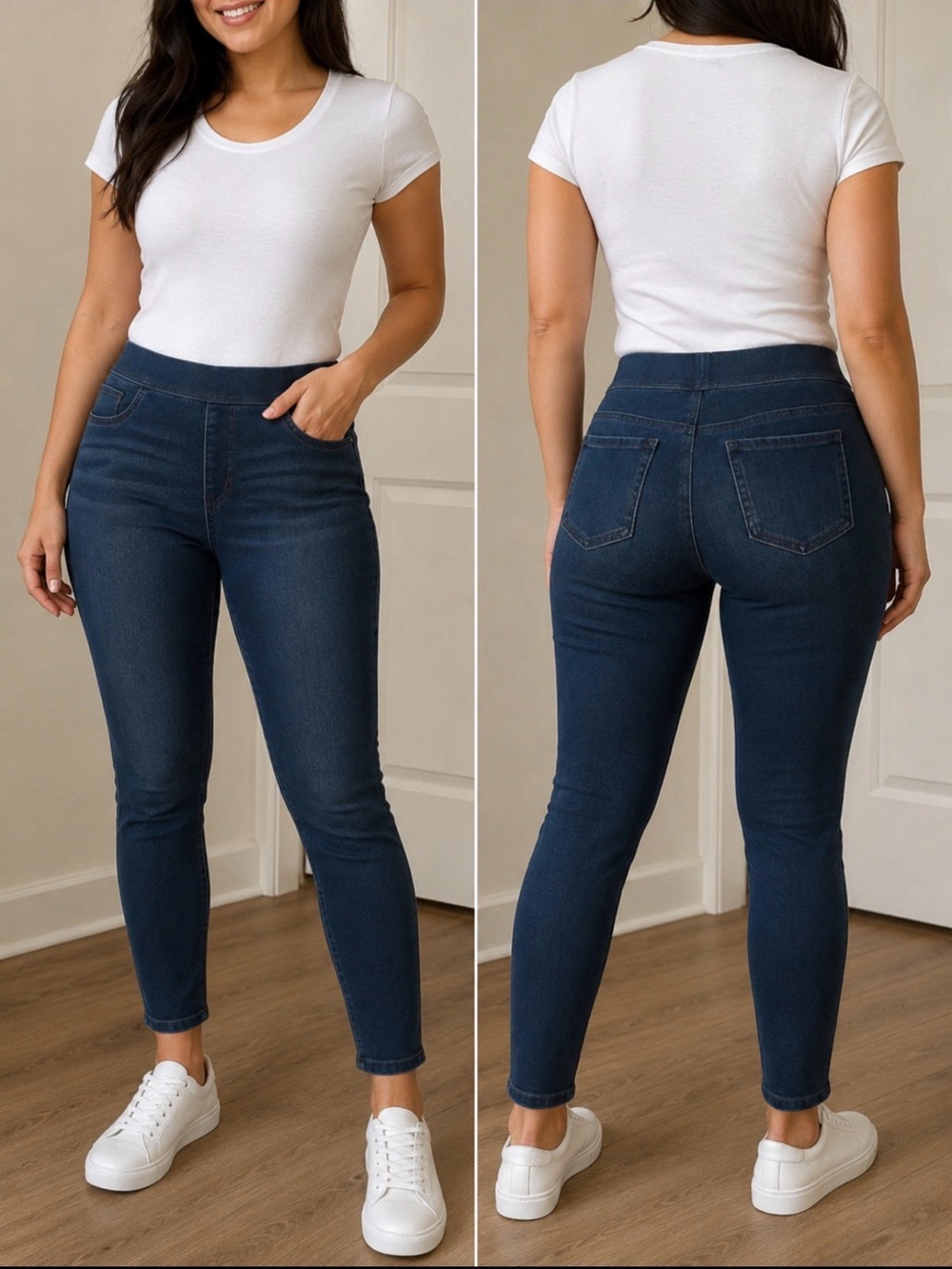 Time and Tru Women’s Pull-On Stretch Jeggings Dark Wash Wide Elastic Waistband S